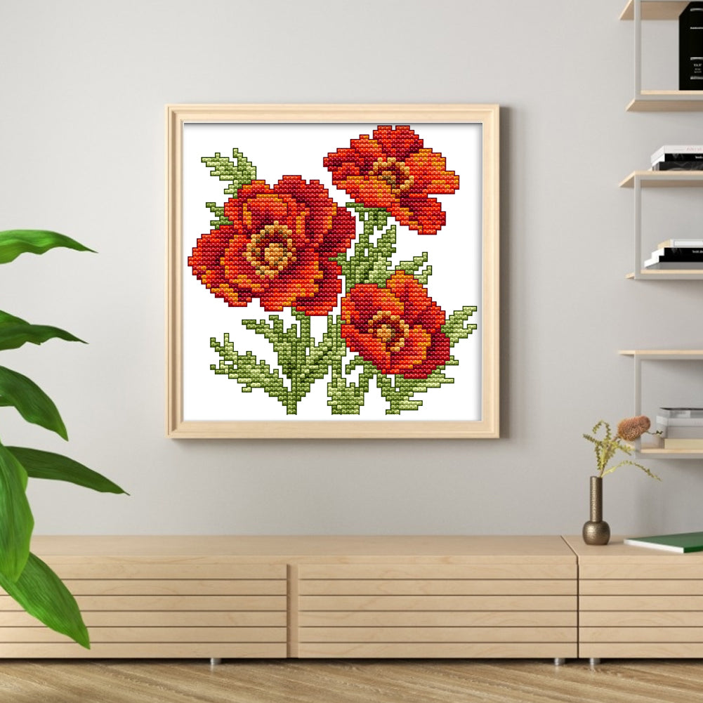 Flower Of Happiness - Partial 14CT Stamped Cross Stitch 17x17CM - Joy Sunday Backstitch