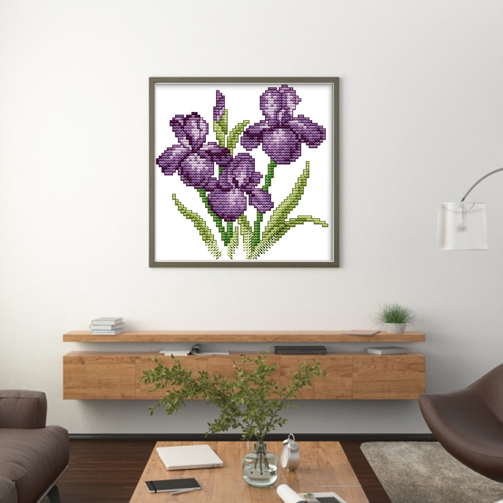 Flower Of Happiness - Partial 14CT Stamped Cross Stitch 17x17CM - Joy Sunday Backstitch