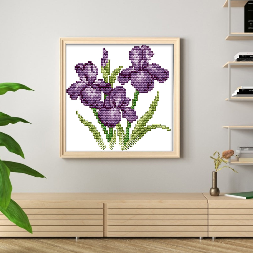 Flower Of Happiness - Partial 14CT Stamped Cross Stitch 17x17CM - Joy Sunday Backstitch