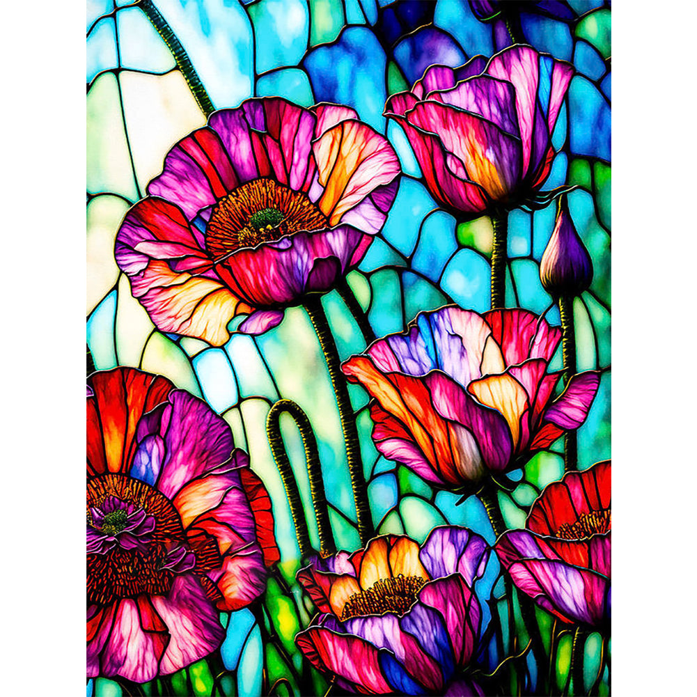 Huancan - Window Paper-Cut Style - Poppies - 50*65CM 14CT 2 Stamped Cross Stitch