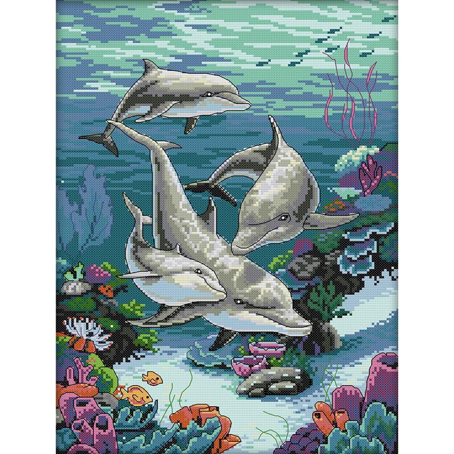Dolphin - Full 14CT Stamped Cross Stitch 33x44CM - Joy Sunday Backstitch