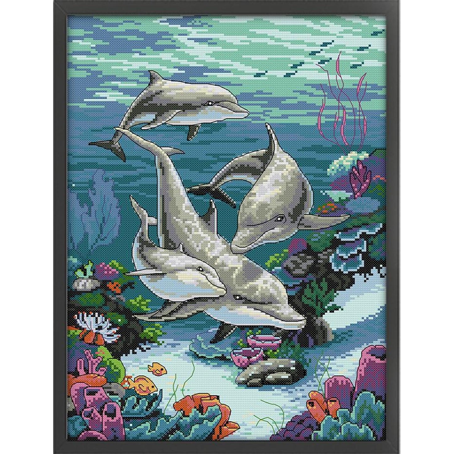 Dolphin - Full 14CT Stamped Cross Stitch 33x44CM - Joy Sunday Backstitch