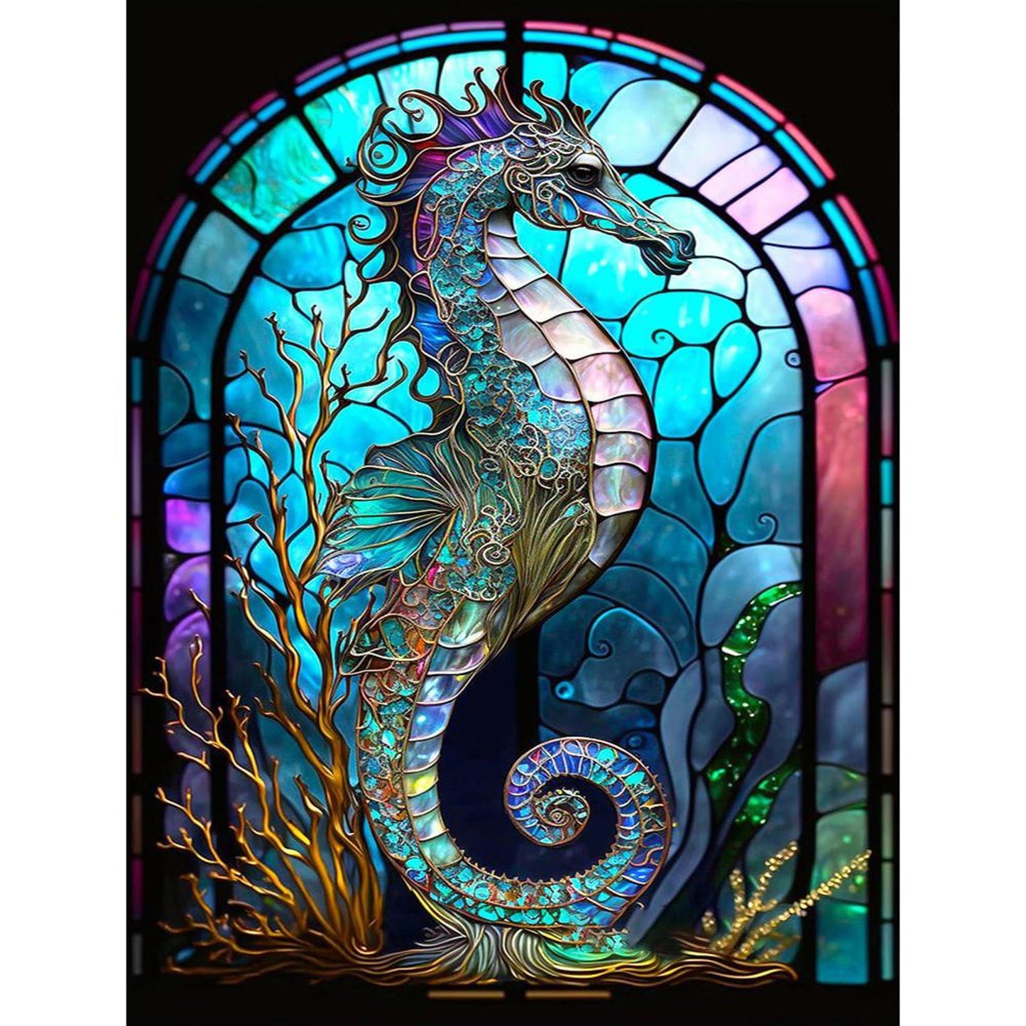 Paper-Cut Style - Seahorse - Full 14CT Stamped Cross Stitch 50x65CM - Huacan