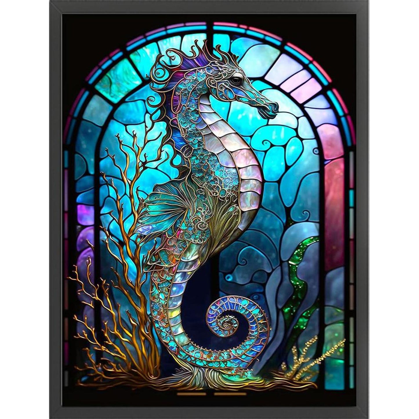 Paper-Cut Style - Seahorse - Full 14CT Stamped Cross Stitch 50x65CM - Huacan