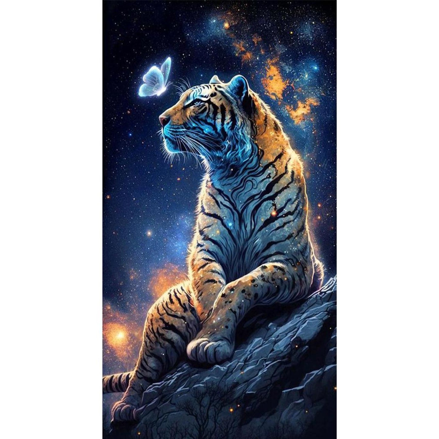 Tiger And Butterfly - Full 11CT Stamped Cross Stitch 40x70CM - Huacan