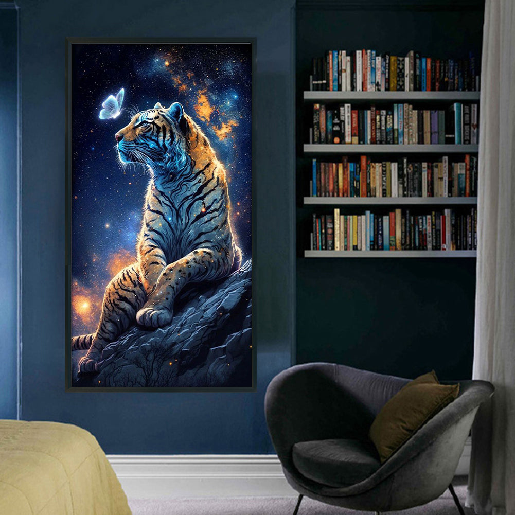 Tiger And Butterfly - Full 11CT Stamped Cross Stitch 40x70CM - Huacan