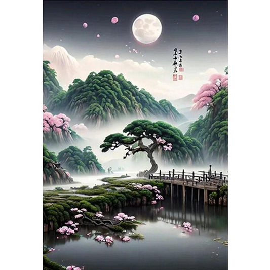 Landscape Under Moonlight - Full 11CT Stamped Cross Stitch 35x50CM - Huacan