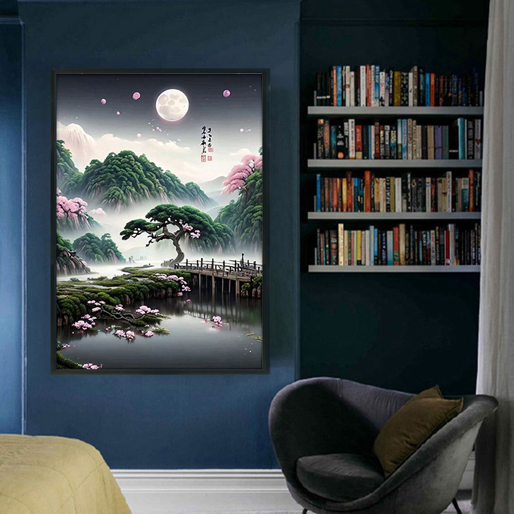 Landscape Under Moonlight - Full 11CT Stamped Cross Stitch 35x50CM - Huacan