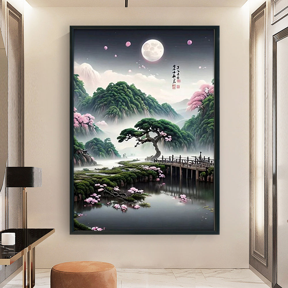 Landscape Under Moonlight - Full 11CT Stamped Cross Stitch 35x50CM - Huacan