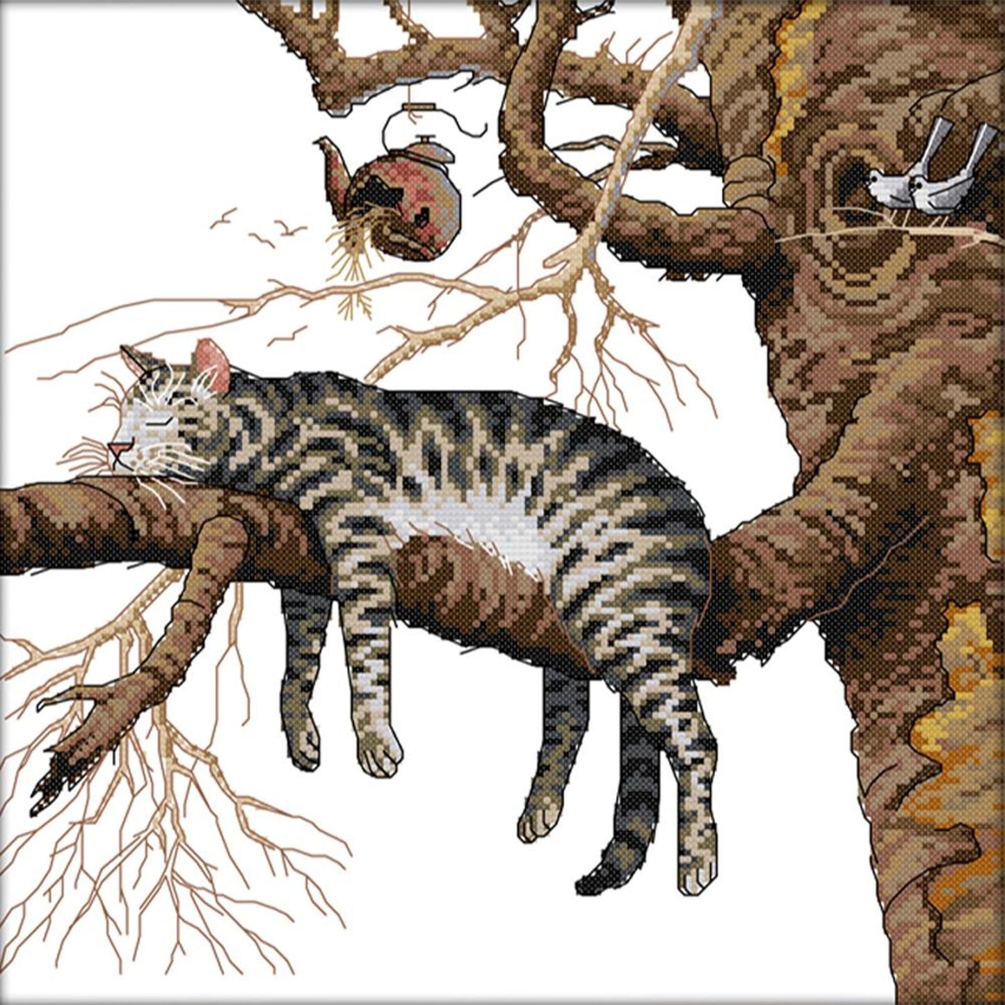 Lazy Cat - Partial 14CT Stamped Cross Stitch 36x36CM - Joy Sunday Backstitch