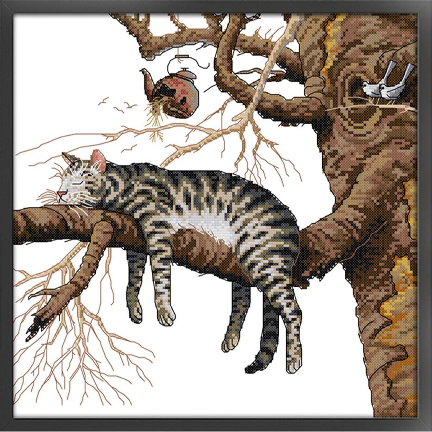 Lazy Cat - Partial 14CT Stamped Cross Stitch 36x36CM - Joy Sunday Backstitch