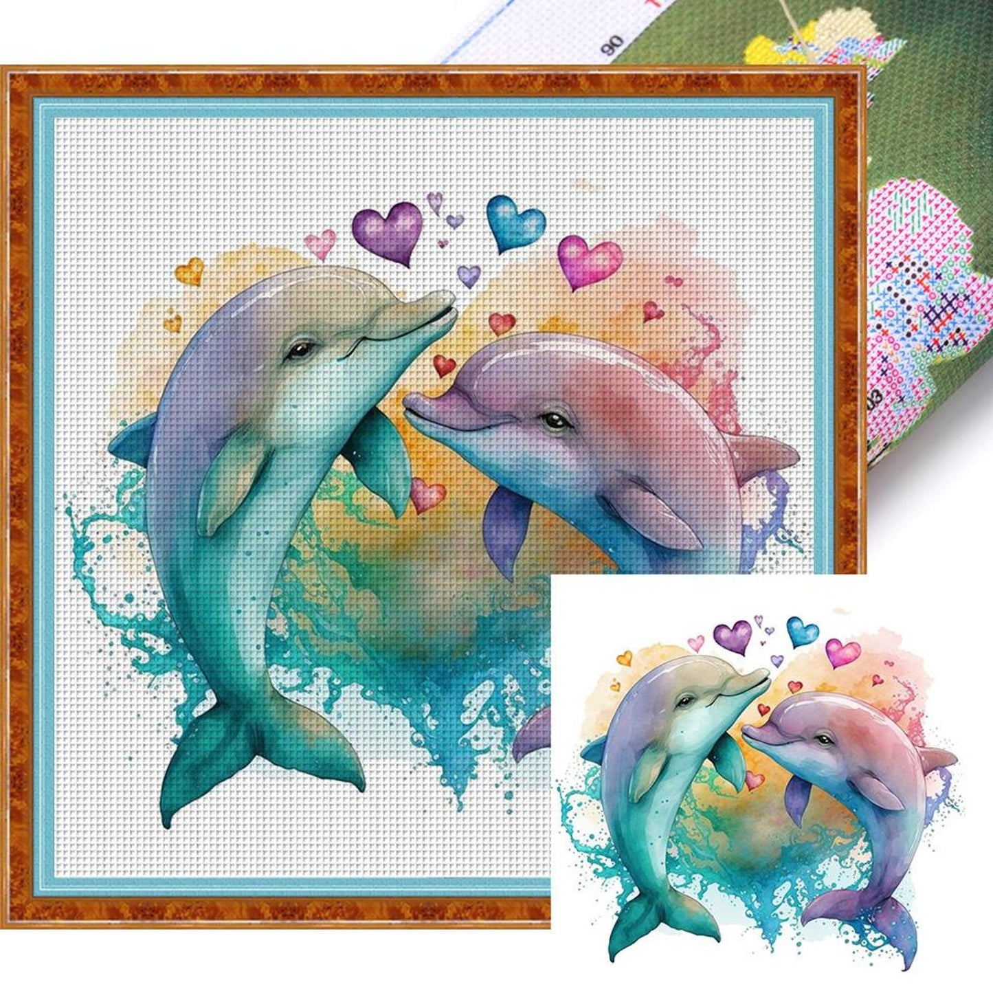 Love Dolphin - Full 18CT Stamped Cross Stitch 20x20CM - Huacan