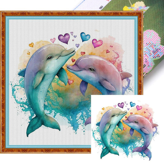 Love Dolphin - Full 18CT Stamped Cross Stitch 20x20CM - Huacan