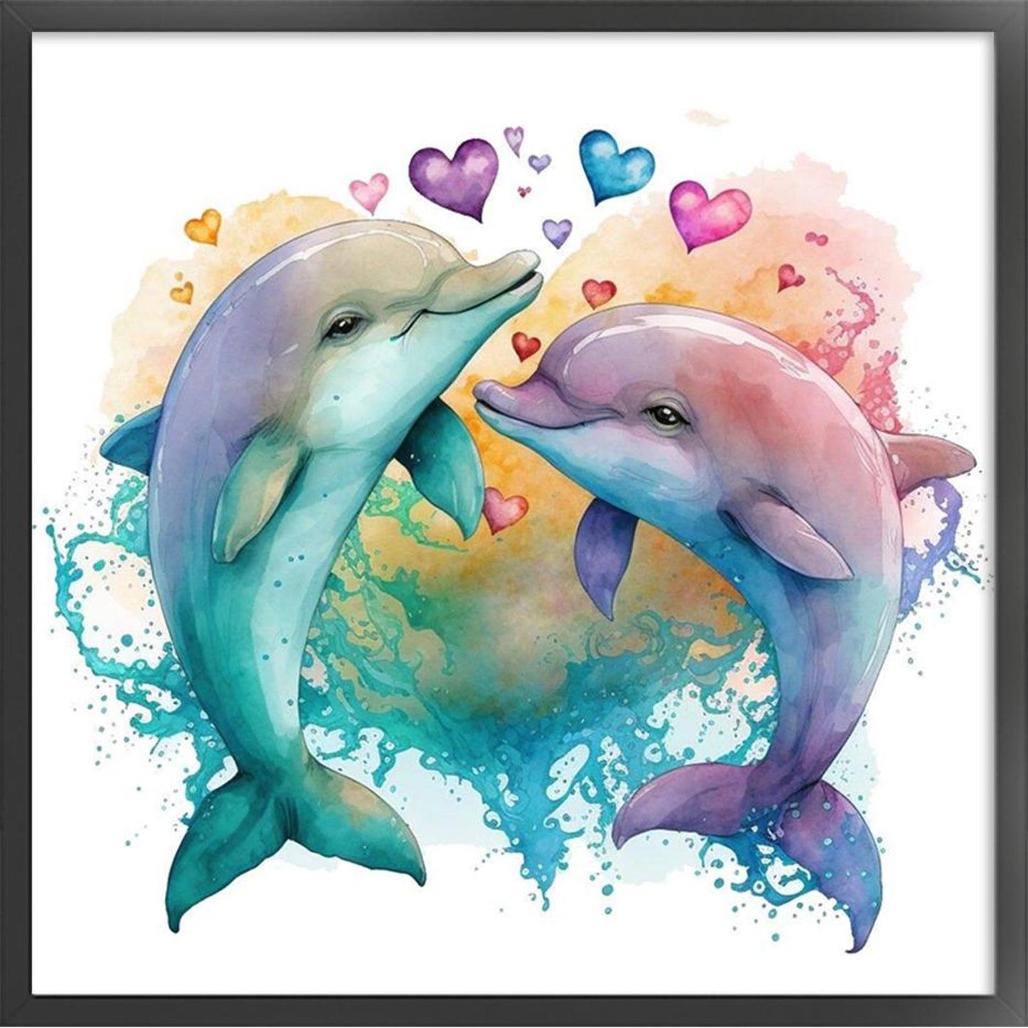 Love Dolphin - Full 18CT Stamped Cross Stitch 20x20CM - Huacan