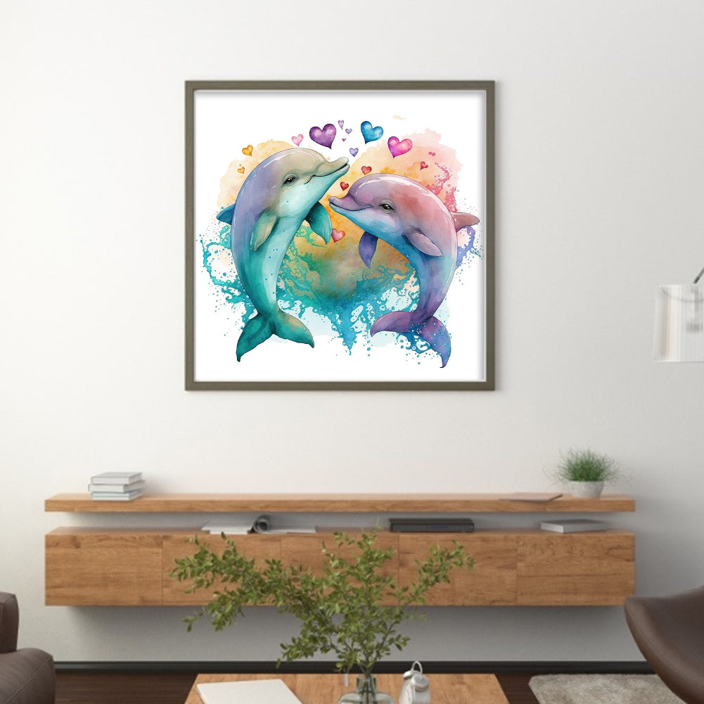 Love Dolphin - Full 18CT Stamped Cross Stitch 20x20CM - Huacan