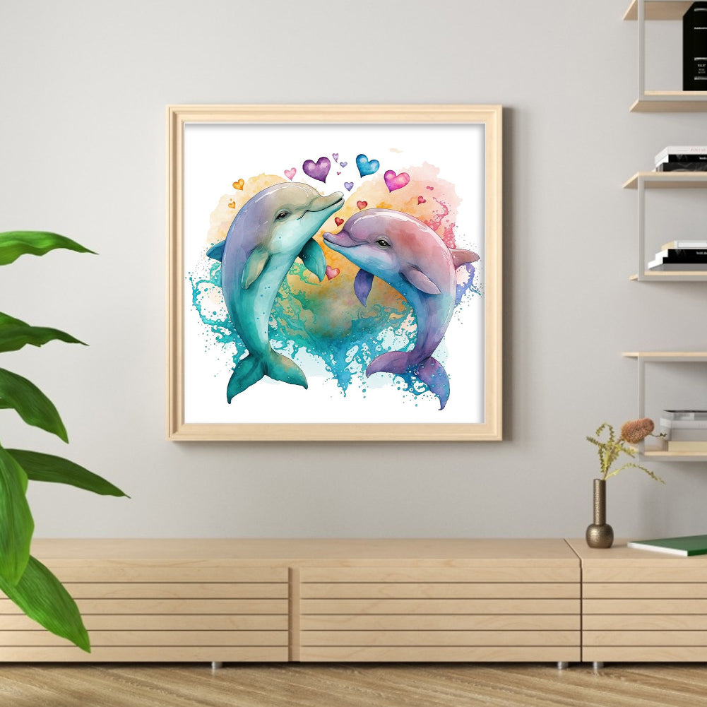 Love Dolphin - Full 18CT Stamped Cross Stitch 20x20CM - Huacan
