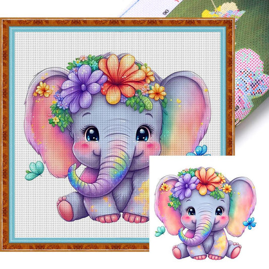 Elephant - Full 18CT Stamped Cross Stitch 20x20CM - Huacan