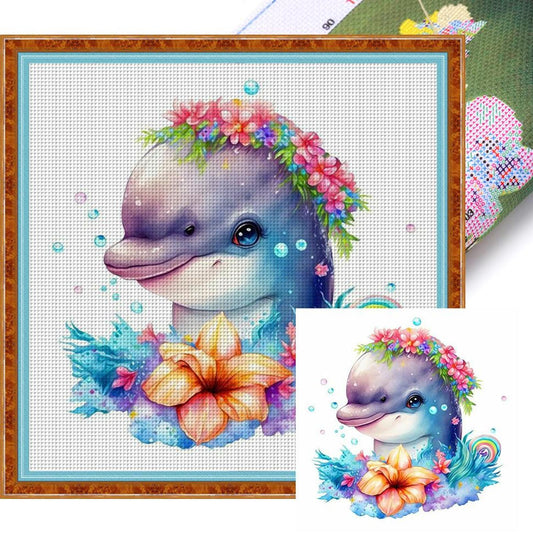 Dolphin - Full 18CT Stamped Cross Stitch 20x20CM - Huacan