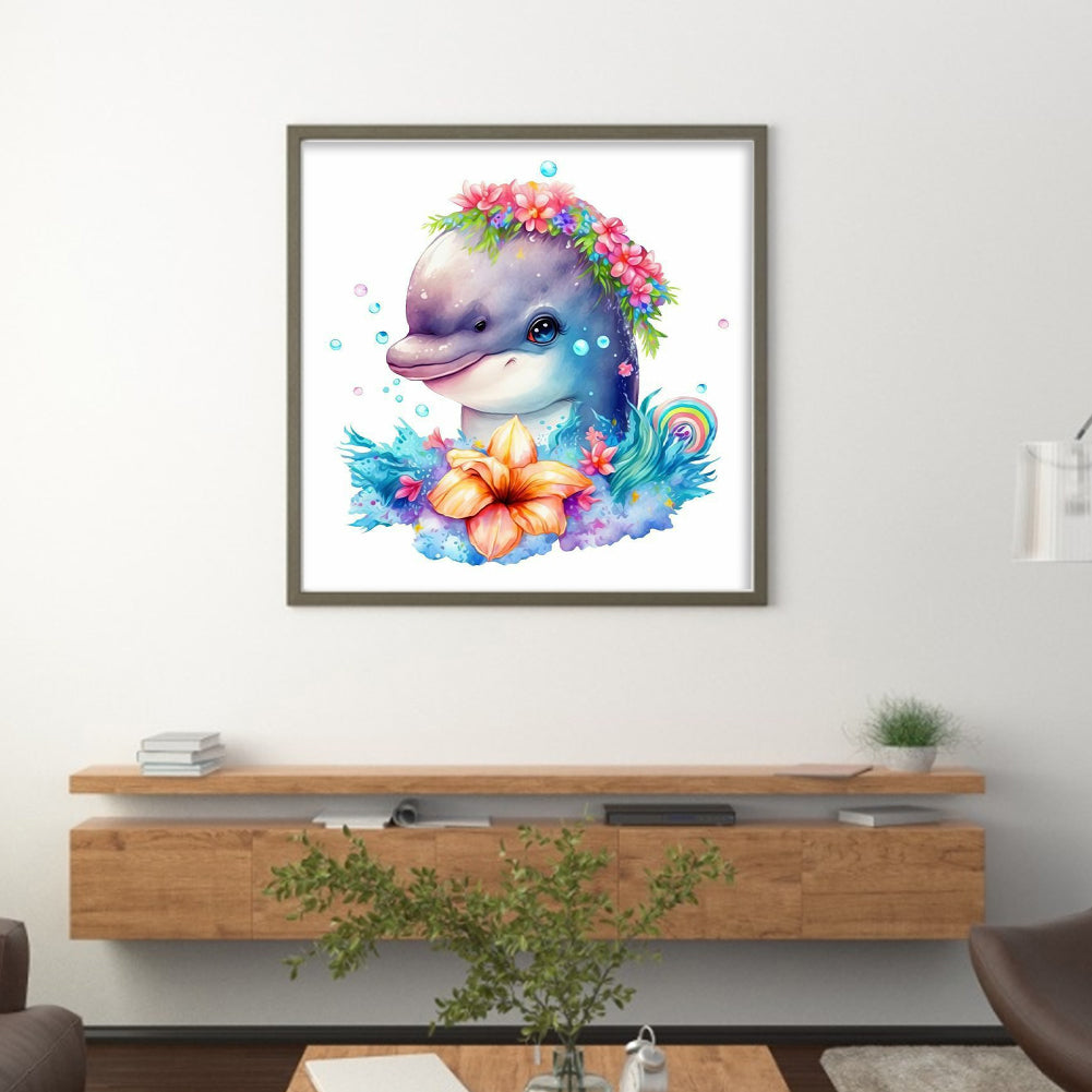 Dolphin - Full 18CT Stamped Cross Stitch 20x20CM - Huacan