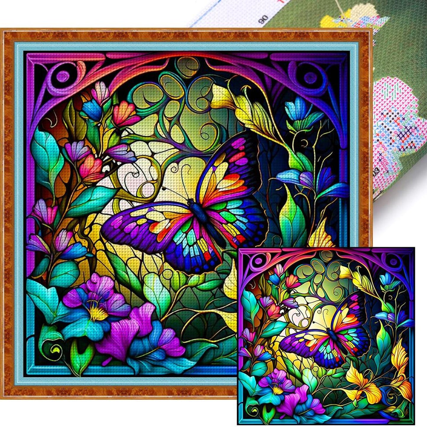 Glass Painting - Butterfly - Full 11CT Stamped Cross Stitch 40x40CM - Huacan