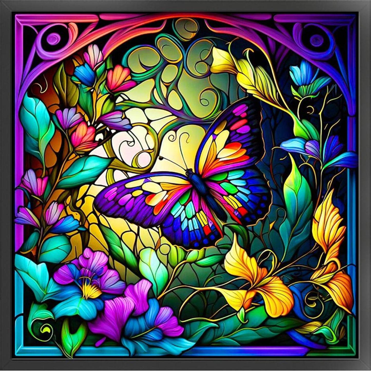 Glass Painting - Butterfly - Full 11CT Stamped Cross Stitch 40x40CM - Huacan