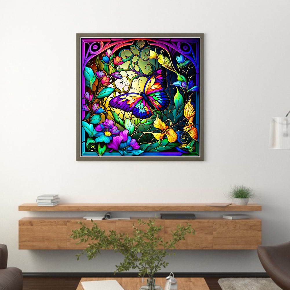 Glass Painting - Butterfly - Full 11CT Stamped Cross Stitch 40x40CM - Huacan