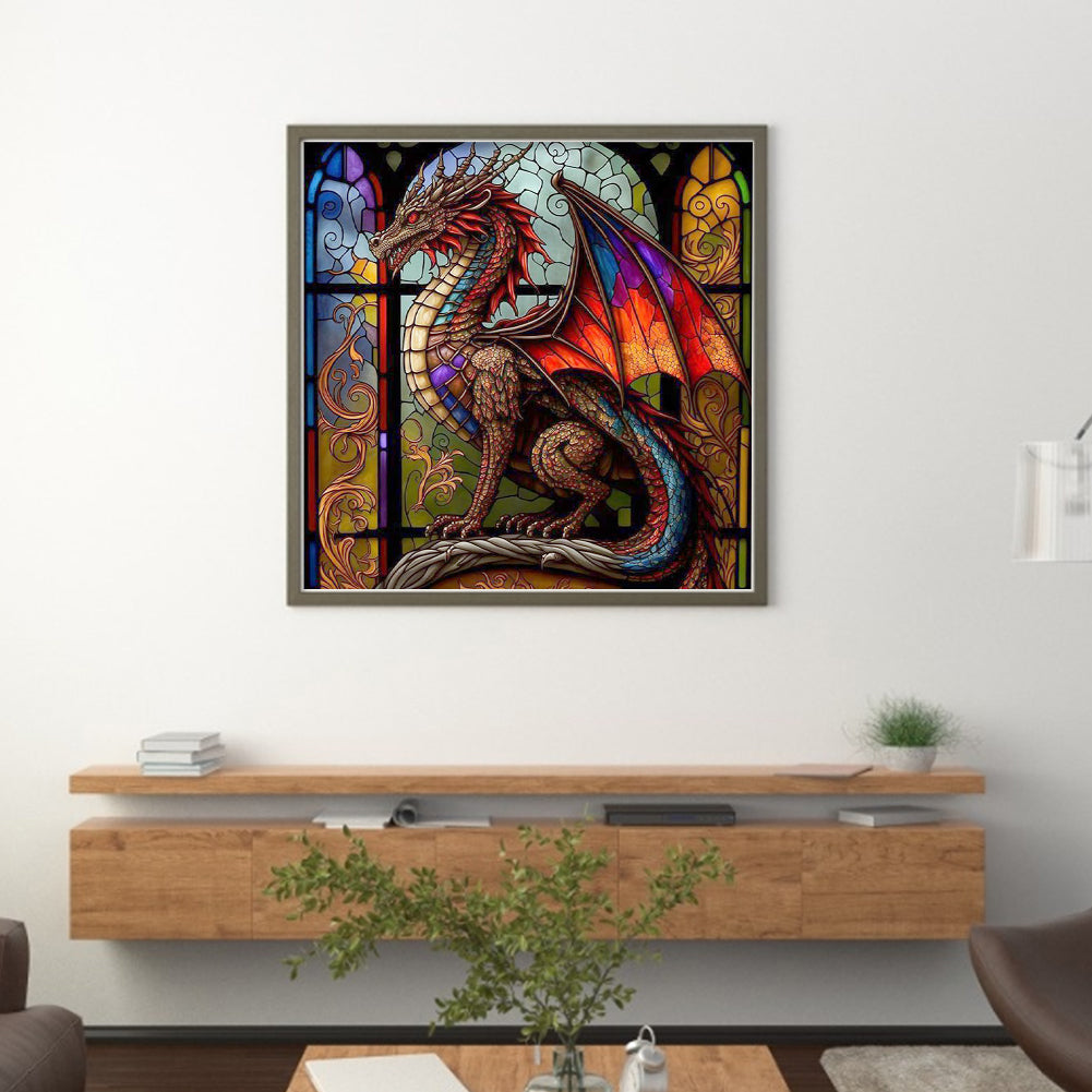 Glass Painting - Pterosaur - Full 11CT Stamped Cross Stitch 40x40CM - Huacan