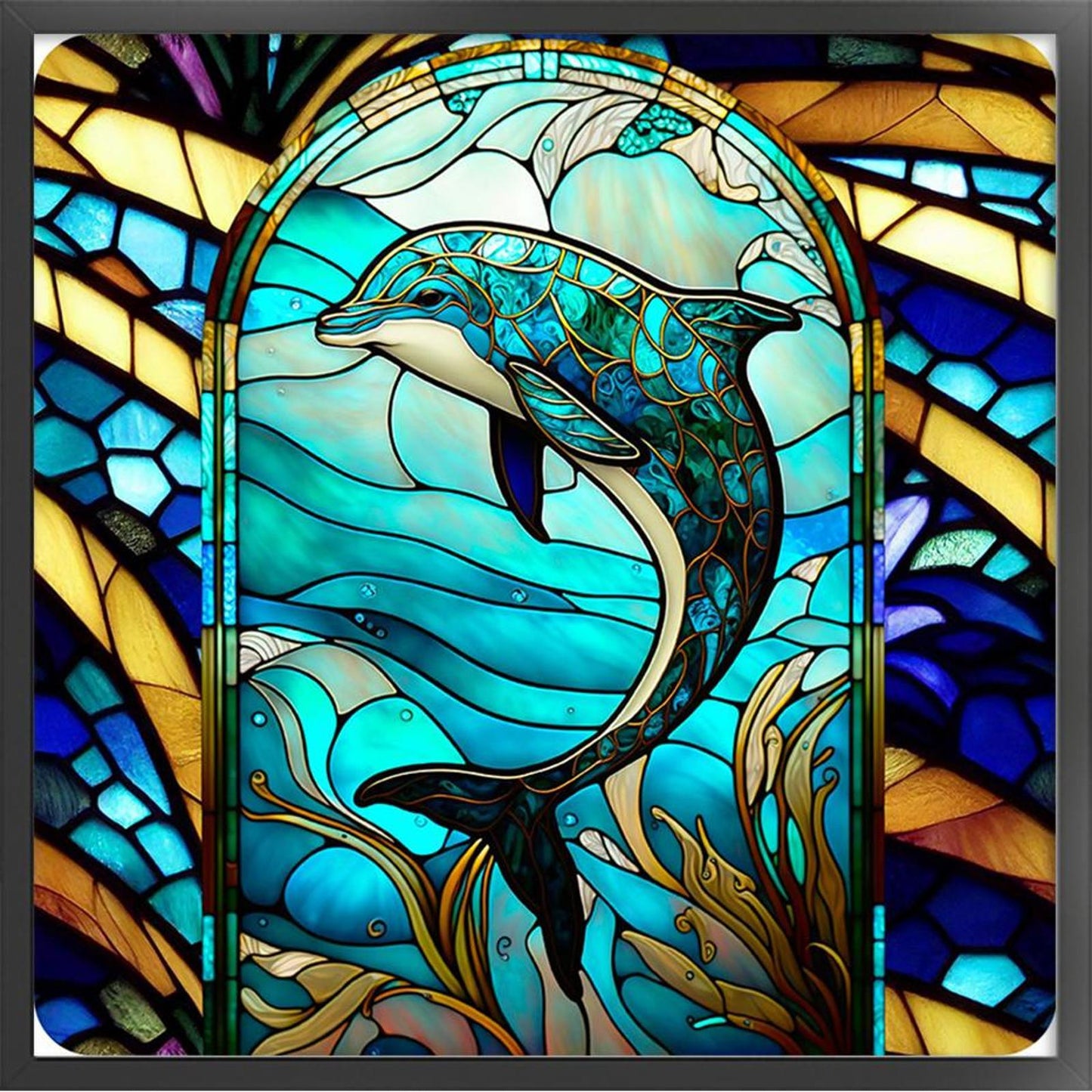 Glass Painting - Dolphin - Full 11CT Stamped Cross Stitch 40x40CM - Huacan