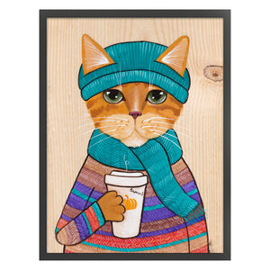 Yishu - Cat Drinking Coffee - 40*53CM 11CT 3 Stamped Cross Stitch