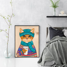 Load image into Gallery viewer, Yishu - Cat Drinking Coffee - 40*53CM 11CT 3 Stamped Cross Stitch
