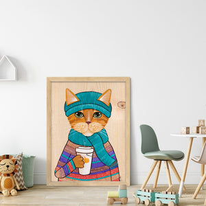 Yishu - Cat Drinking Coffee - 40*53CM 11CT 3 Stamped Cross Stitch