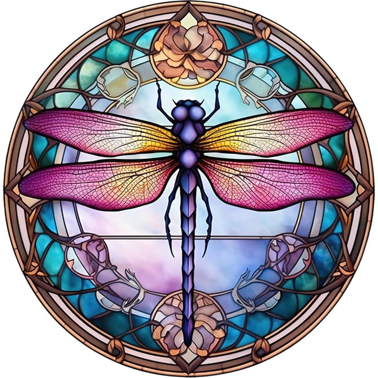 Glass Painting - Dragonfly - Full 18CT Stamped Cross Stitch 20x20CM - Huacan