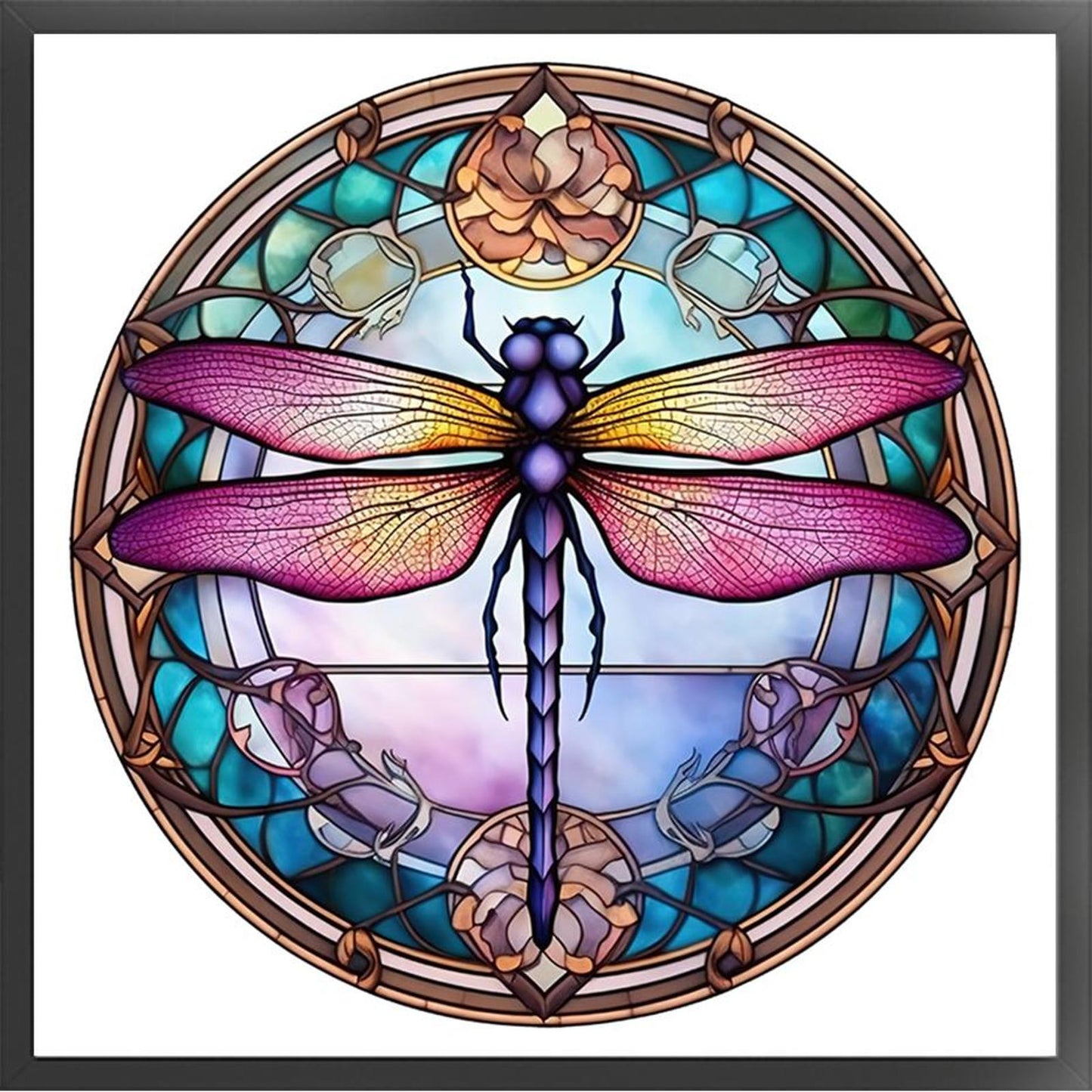 Glass Painting - Dragonfly - Full 18CT Stamped Cross Stitch 20x20CM - Huacan