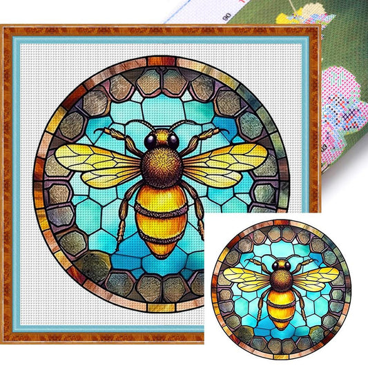 Glass Painting - Bee - Full 18CT Stamped Cross Stitch 20x20CM - Huacan
