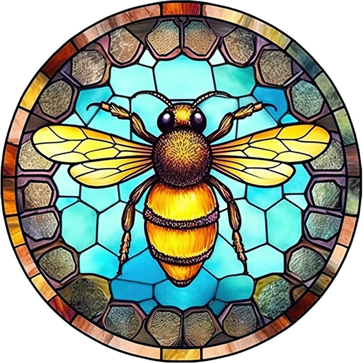 Glass Painting - Bee - Full 18CT Stamped Cross Stitch 20x20CM - Huacan
