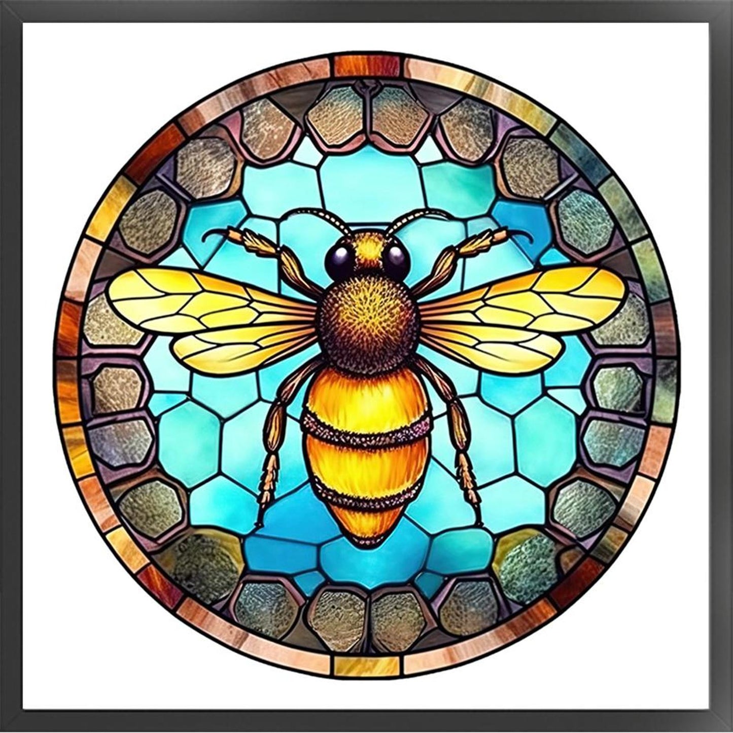 Glass Painting - Bee - Full 18CT Stamped Cross Stitch 20x20CM - Huacan
