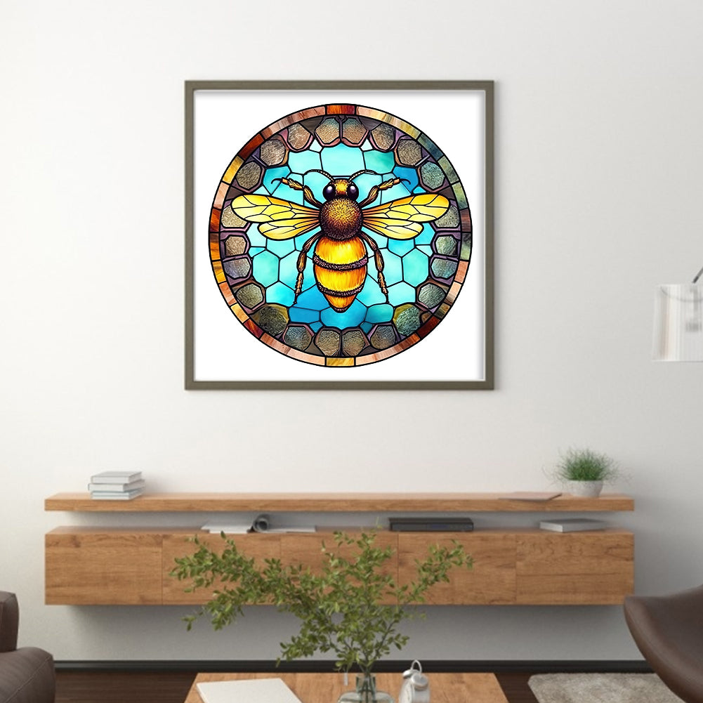 Glass Painting - Bee - Full 18CT Stamped Cross Stitch 20x20CM - Huacan