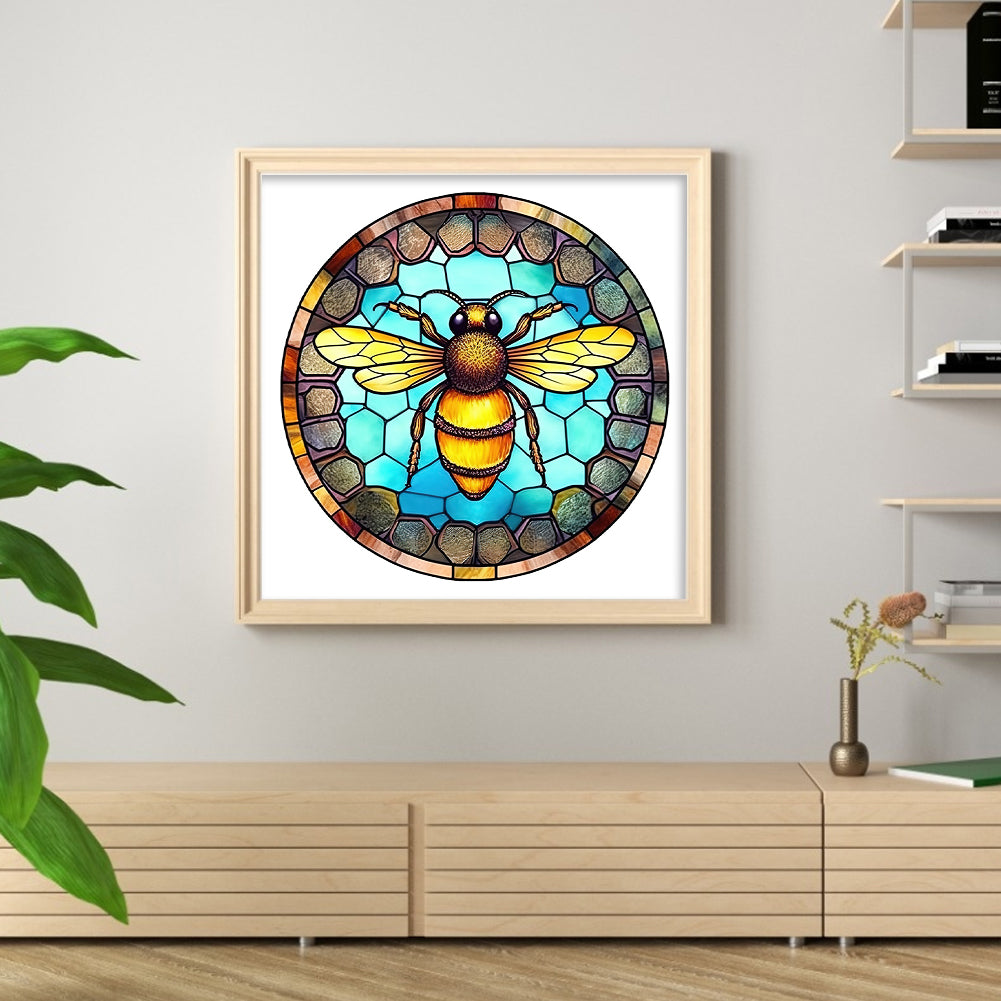 Glass Painting - Bee - Full 18CT Stamped Cross Stitch 20x20CM - Huacan