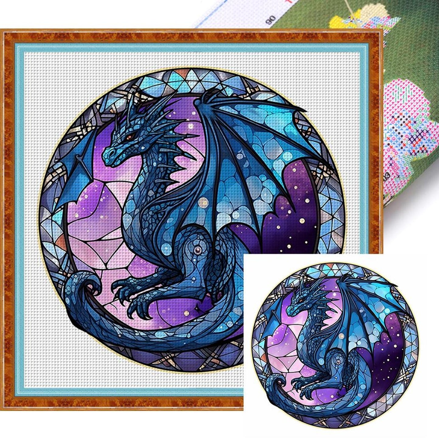 Glass Painting - Pterosaur - Full 18CT Stamped Cross Stitch 20x20CM - Huacan