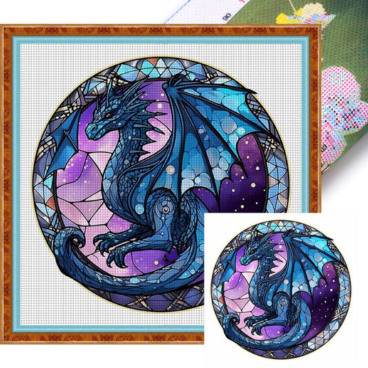 Glass Painting - Pterosaur - Full 18CT Stamped Cross Stitch 20x20CM - Huacan