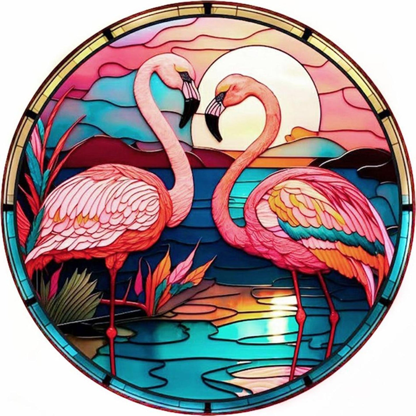 Glass Painting - Flamingo - Full 18CT Stamped Cross Stitch 20x20CM - Huacan