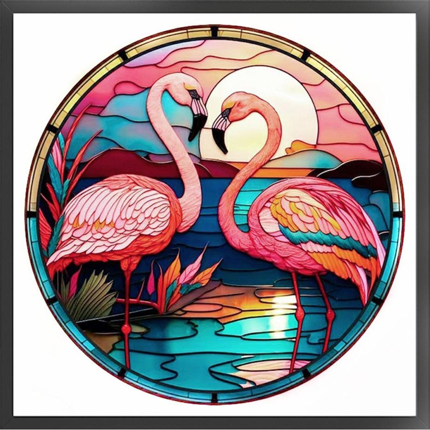 Glass Painting - Flamingo - Full 18CT Stamped Cross Stitch 20x20CM - Huacan