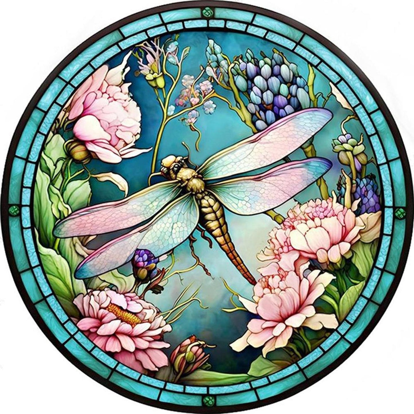 Glass Painting - Dragonfly - Full 18CT Stamped Cross Stitch 20x20CM - Huacan