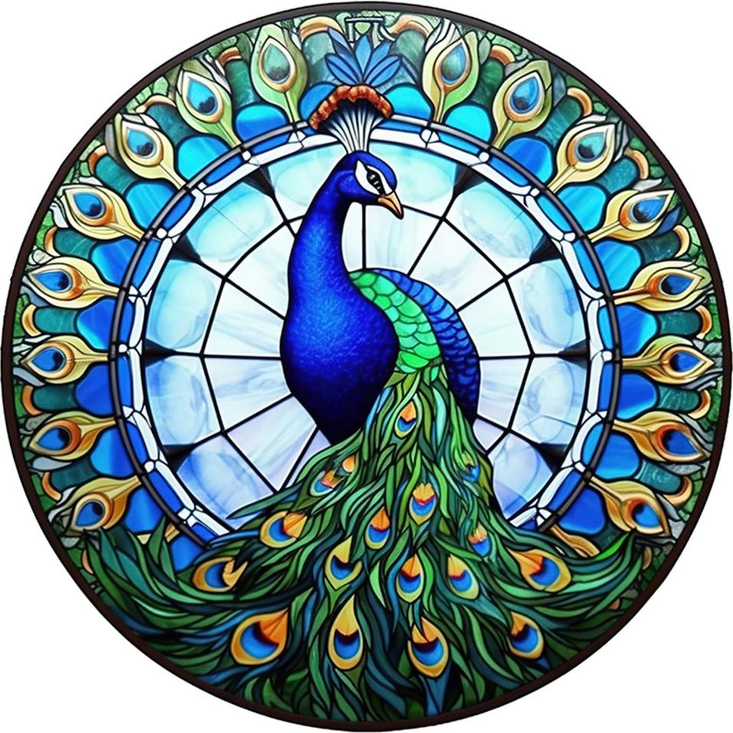Glass Painting - Peacock - Full 18CT Stamped Cross Stitch 20x20CM - Huacan