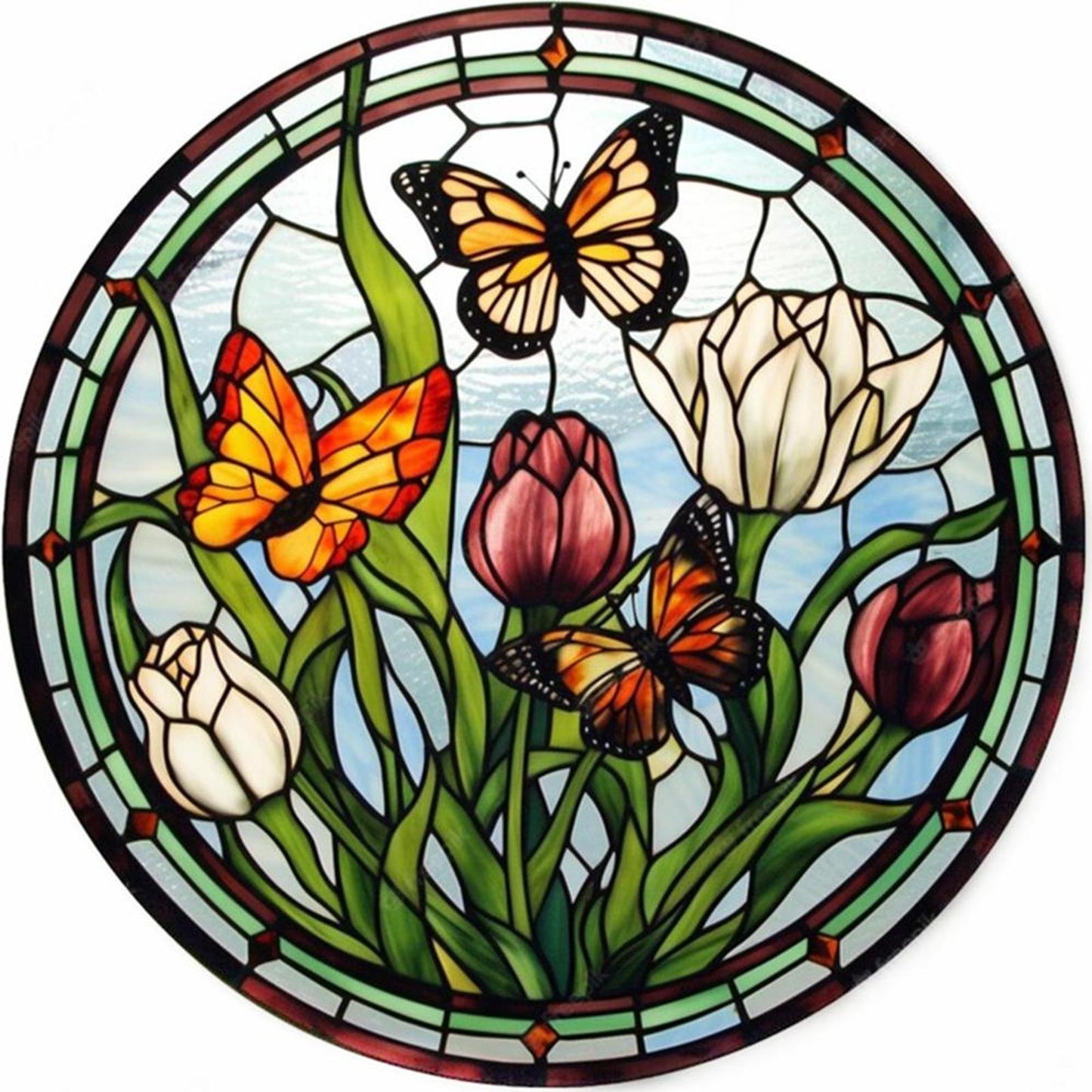 Glass Painting - Butterfly - Full 18CT Stamped Cross Stitch 20x20CM - Huacan