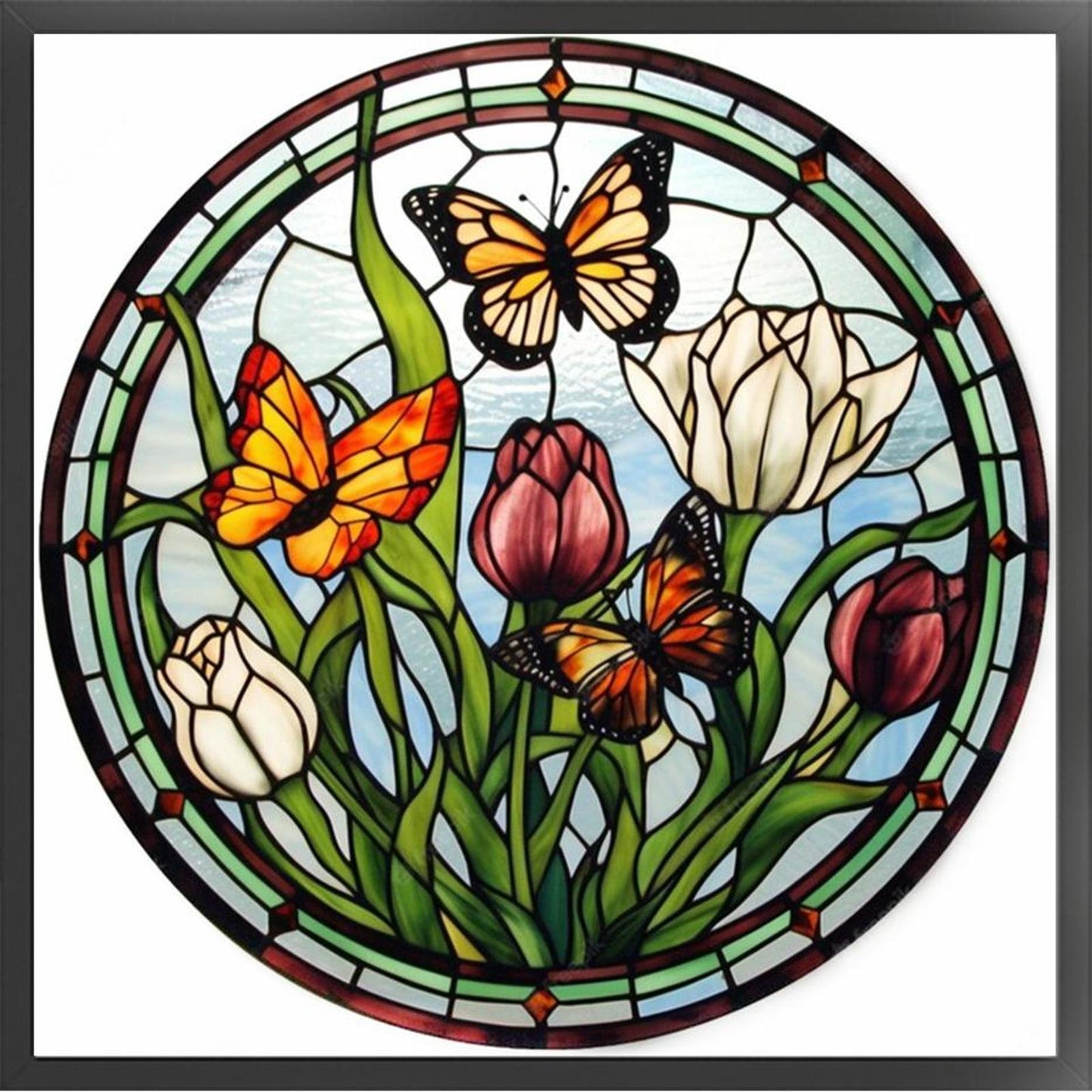 Glass Painting - Butterfly - Full 18CT Stamped Cross Stitch 20x20CM - Huacan