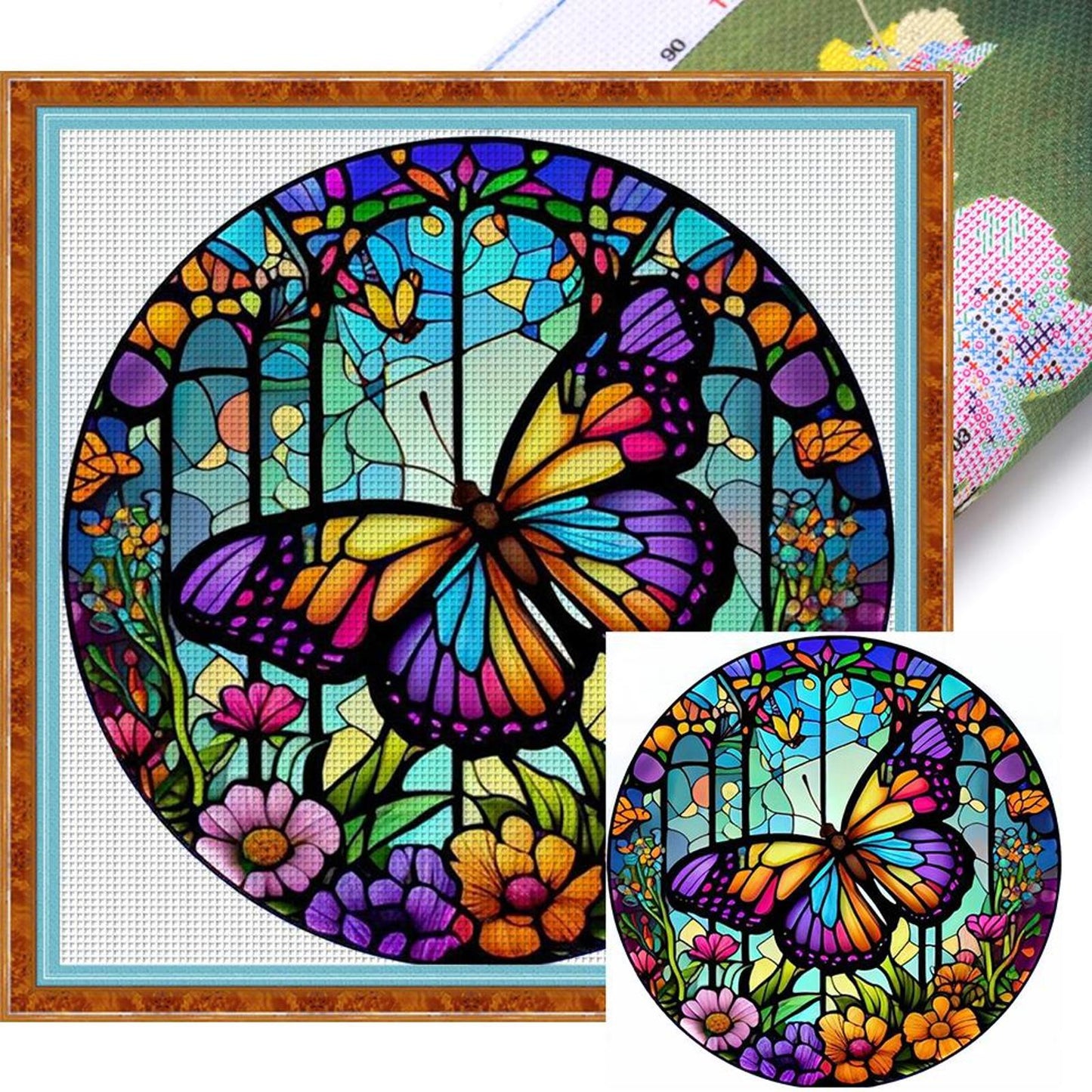 Glass Painting - Butterfly - Full 18CT Stamped Cross Stitch 20x20CM - Huacan