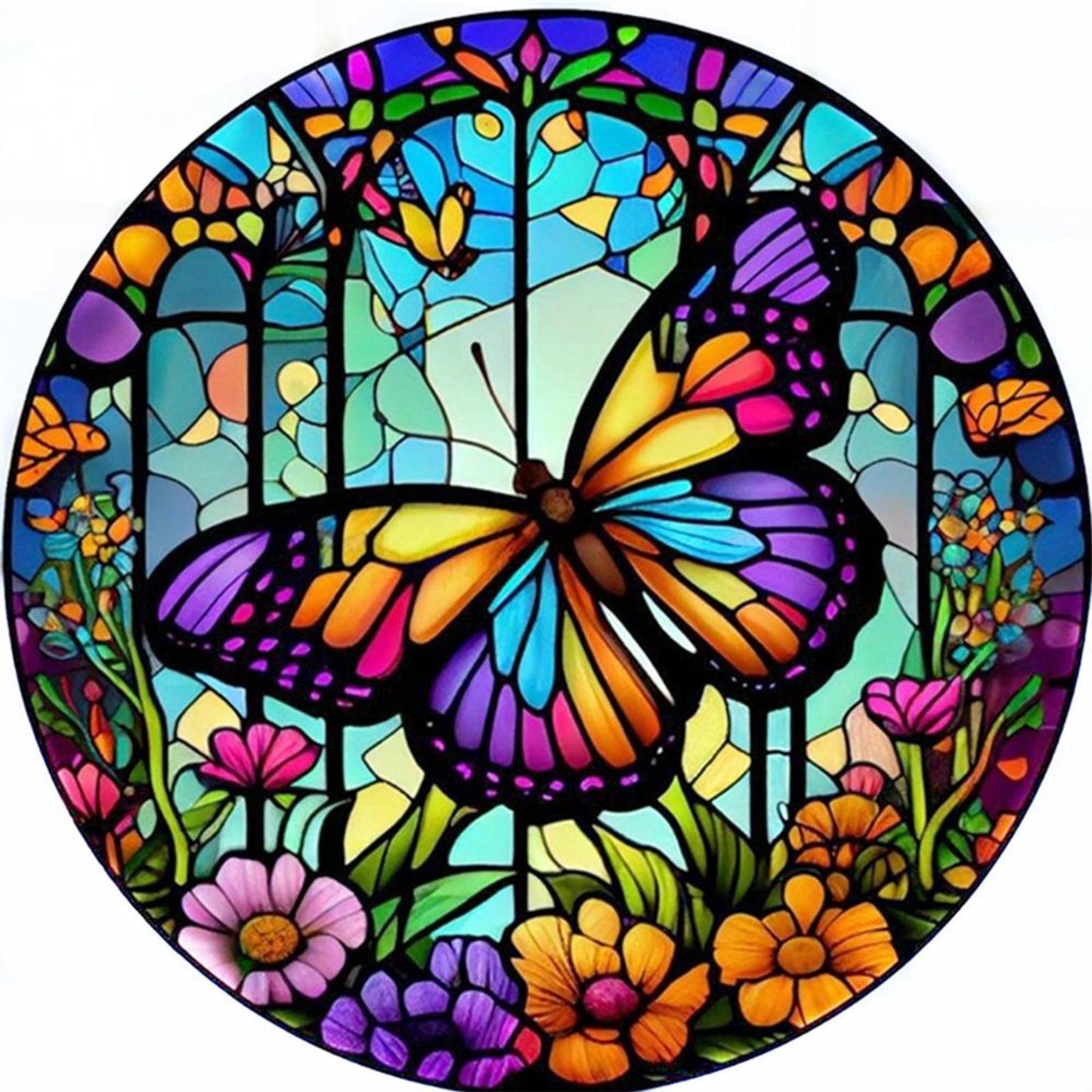 Glass Painting - Butterfly - Full 18CT Stamped Cross Stitch 20x20CM - Huacan