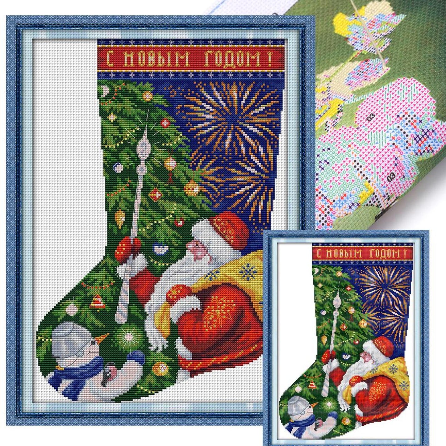 Santa Claus On Christmas Stocking - Partial 16CT Stamped Cross Stitch 27x37CM - Joy Sunday Backstitch