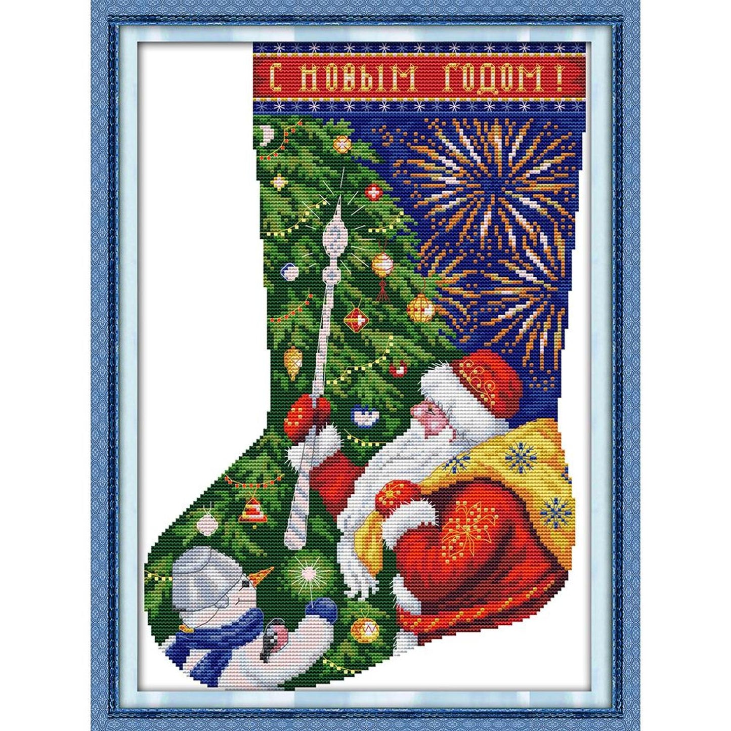 Santa Claus On Christmas Stocking - Partial 16CT Stamped Cross Stitch 27x37CM - Joy Sunday Backstitch